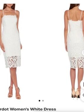 Bardot White Lace Midi Dress with Scalloped Lace Hem